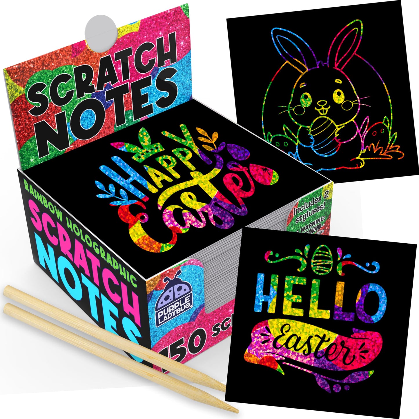 Purple Ladybug Rainbow Holographic Scratch Art Mini Notes - Easter Basket Stuffers For Girls, Teen Girl Gifts, Cool Trendy Stuff, Arts And Crafts For Kids Ages 4-12