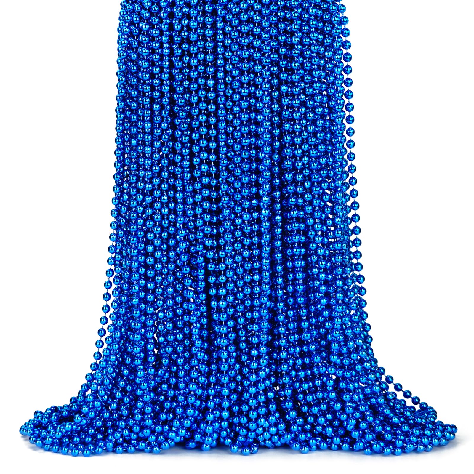 ZYFLSQ 100 Pcs 33'' 7mm Metallic Blue Beads Necklaces, Bulk Mardi Gras Beaded Necklaces, Party Beads Costume Necklaces