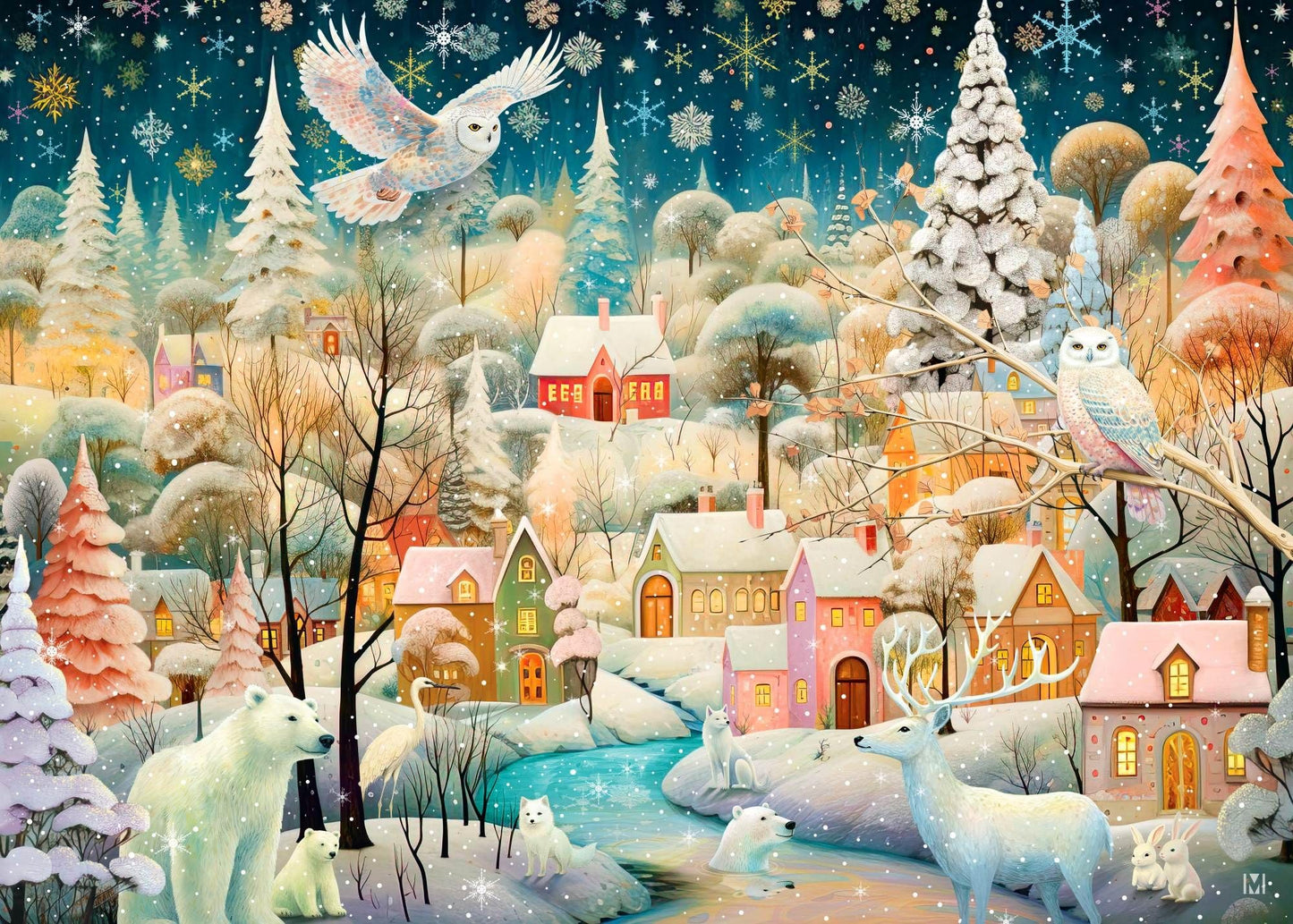 Springbok Enchanted Winter Village enhanced 1000 Piece Holiday Jigsaw Puzzle for mature-themeds - Limited Edition Christmas Collectible Puzzle