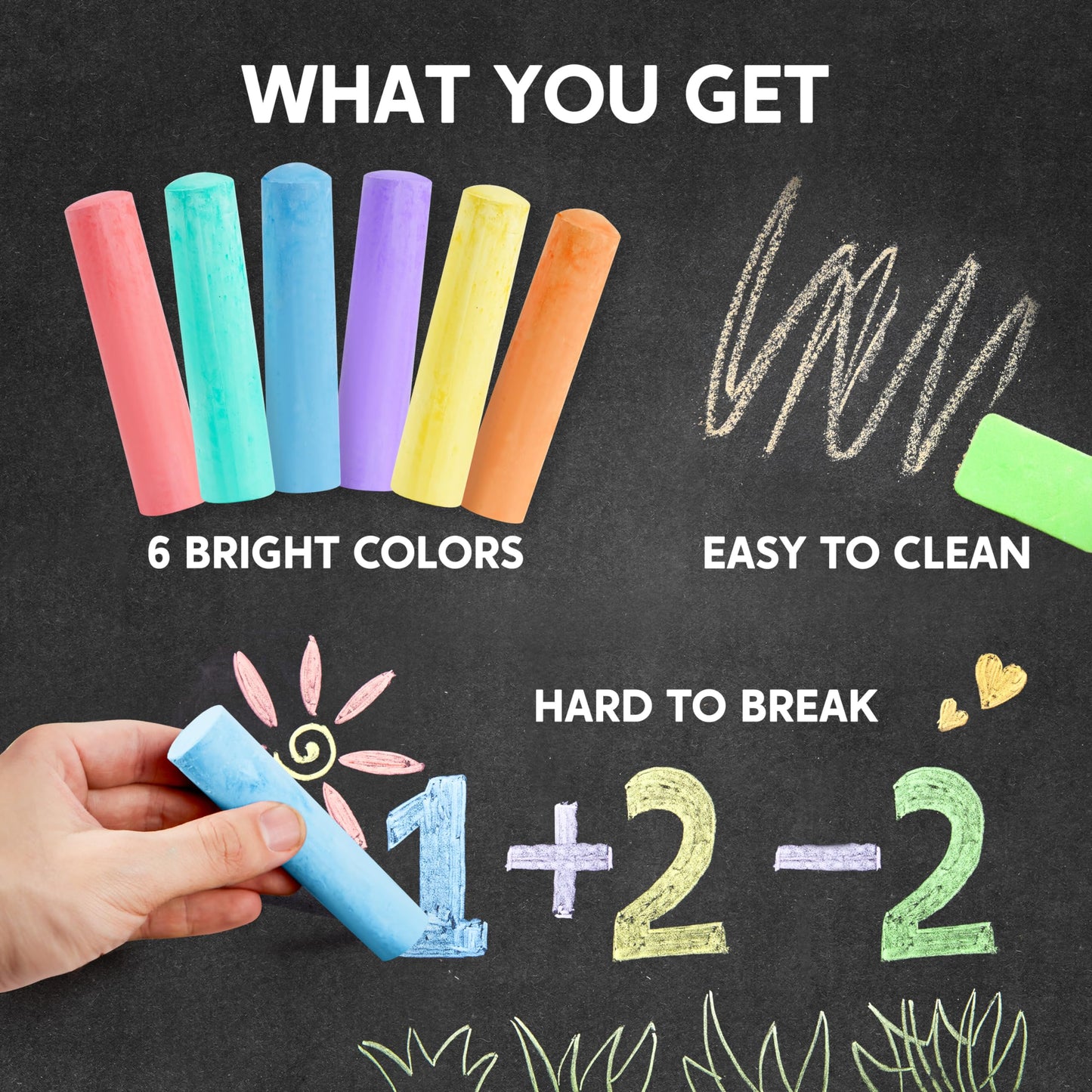 JOYIN 24 PCS Non-Toxic Jumbo Sidewalk Chalk Set for Outdoor Art Play - 6 Colors, Ideal for Schools and Playgrounds, Model 840165801346