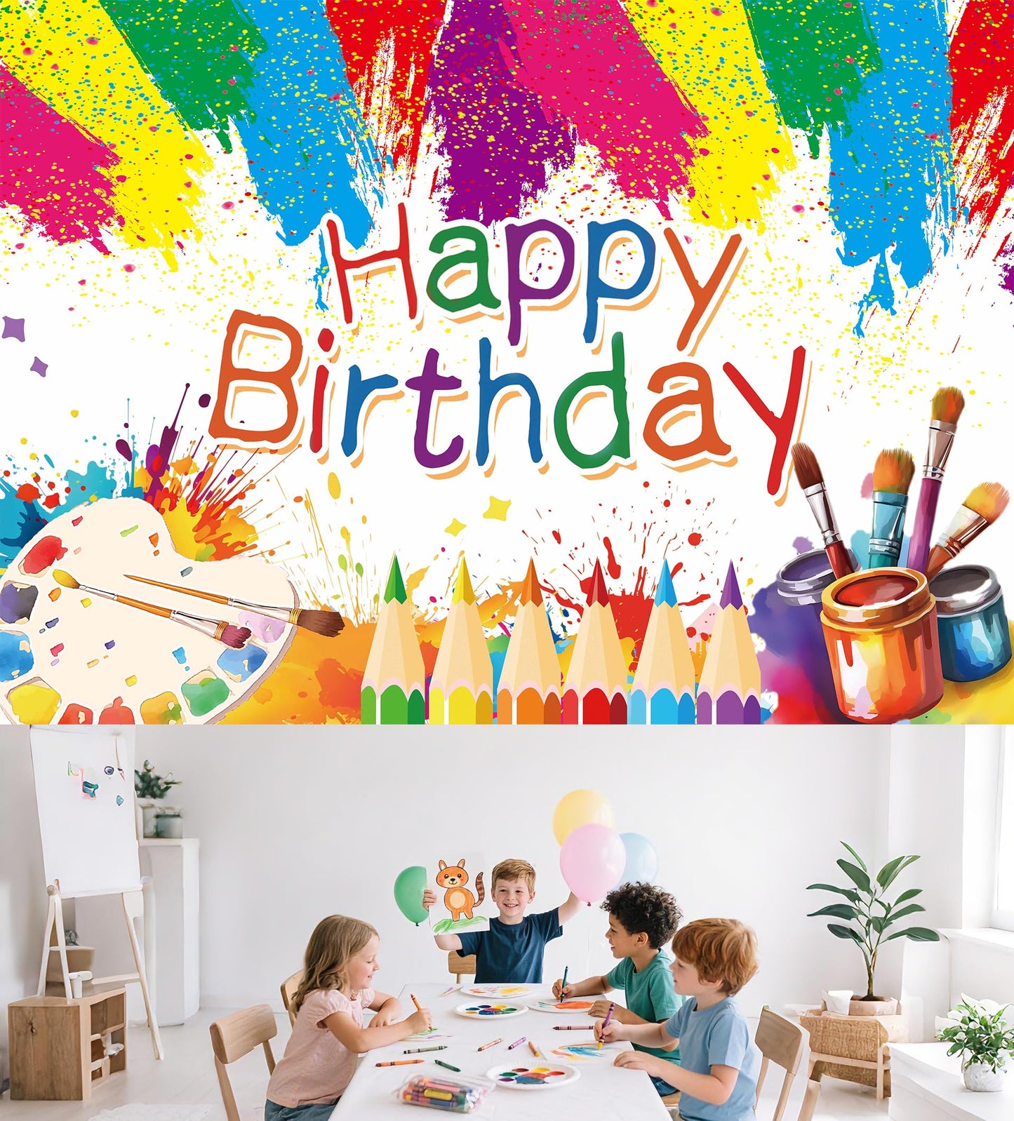 Yilzo Art Painting Backdrop - Happy Birthday Banner, 70.8 x 47.2 Inch, Graffiti Photography Background for Artist Theme Party