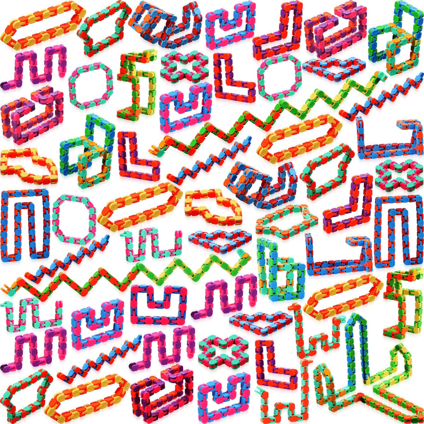 Sotiff 60 Pieces Wacky Track Fidget Toy Fidget Wacky Tracks Snap Colorful Snake Toys Gifts for Kids mature-themed Autism Stress Relief Therapy Toys Keeps Mind Focused(Classic Color 48 Links)