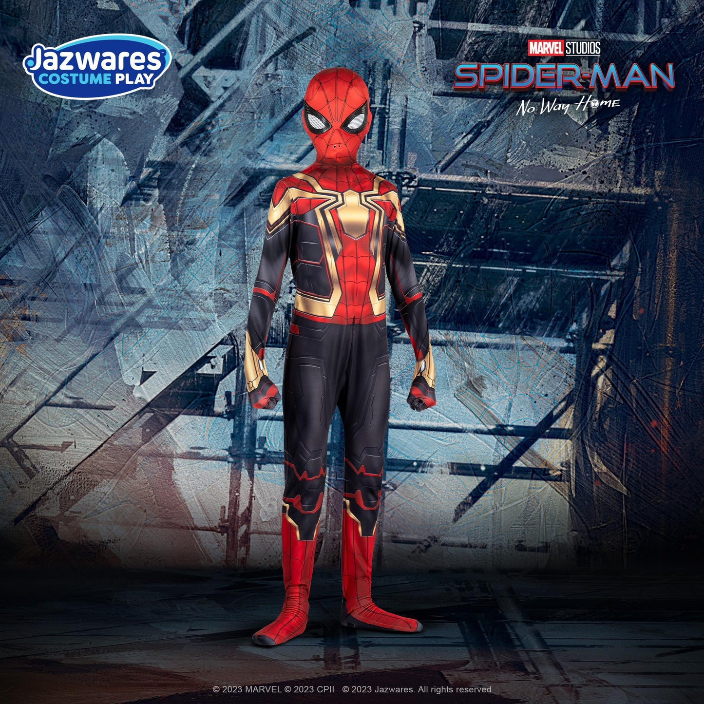 Marvel Integrated Spider-Man Official Youth Deluxe Zentai Costume - Stretch Spandex With Hidden Zippers And Wrist Slits (L) Multi