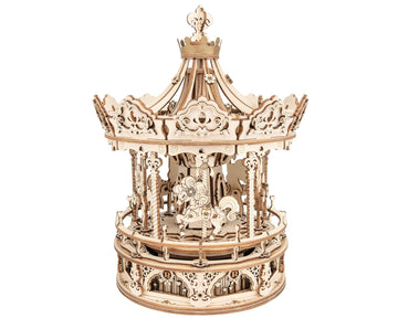 Rokr 3D Wooden Puzzles For Adults Mechanical Music Box Romantic Carousel, Diy Music Box Model Building Kits For Teens, Diy Crafts/Hobbies/Gifts Desk Decor For Girls Ages 14+ (Romantic Carousel)