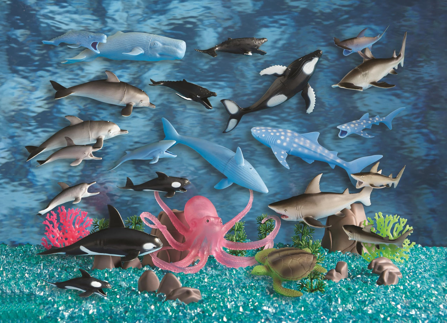 Animal Planet 45-Piece Ocean Animal Toy Set - Sea Life Figures with Sharks, Dolphins, Whales, Octopus, Coral, Rocks & Scenery fo