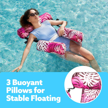 SLOOSH Pool Floats Chairs mature-themed Inflatable Pool Lounge Plant Pattern Floating Mat Hck Blow up Water Chairs Noodles rafts for Party Summer Water Beach Fun Pink Leaves