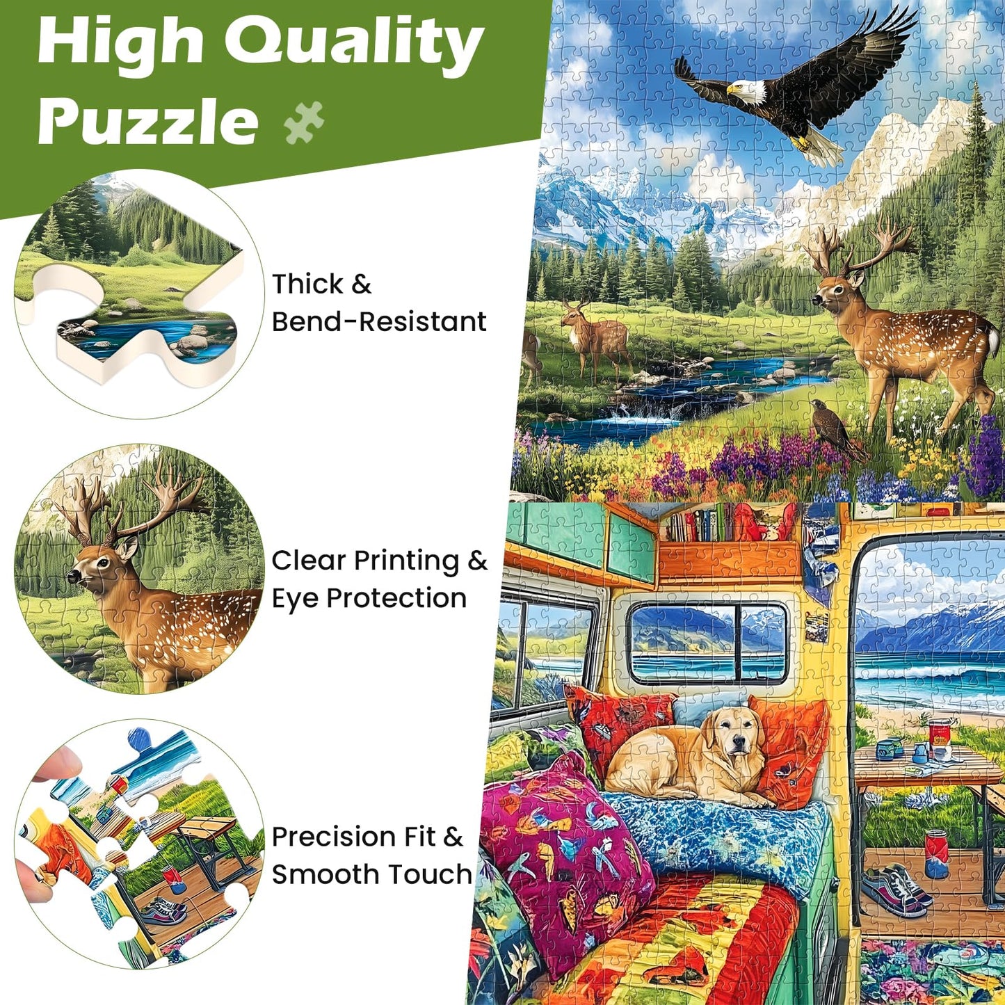 2 Pack 500 Pieces Puzzle for mature-themeds Grassland Snow Mountain Scenery Puzzles Deer Jigsaw Puzzles 500 Pieces RV Travel Puzzles 500 Piece mature-themed Puzzle Challenging Family Activity Great Gift