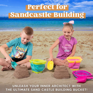 Sloosh 3 Packs Foldable Bucket - Collapsible Bucket with Sand Shovels and Mesh Backpack for Kids Toddlers Beach Toys, Easter Egg