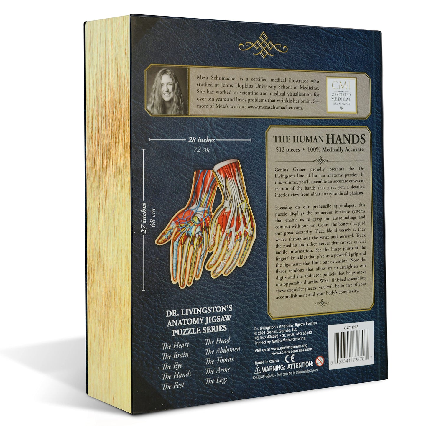 Genius Games Dr. Livingston's Human Hands Anatomy Puzzle - Medically Accurate Cardboard Jigsaw, Model 231085, Educational Toy for Science Lovers