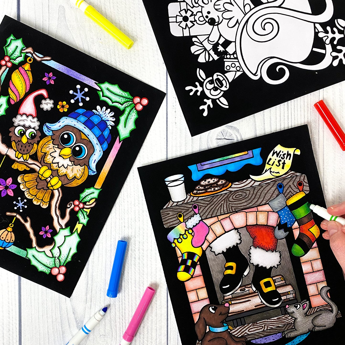 Super Pack of 18 Fuzzy Velvet Coloring Posters (Christmas Edition) - Excellent Family Time Craft Project to Share and Color - Al