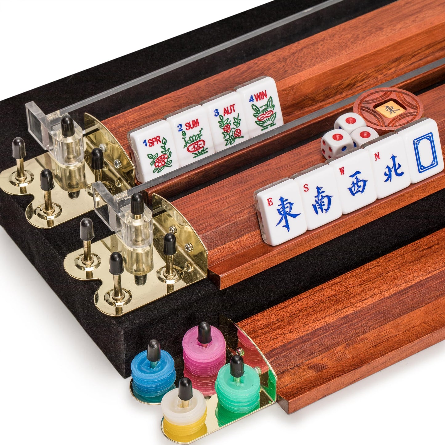 Yellow Mountain Imports American Mahjong Set with Wooden Case, Koi Fish Design, 19.9x12.4x3.3 inches, Multi-colored, Model US-AF021-B