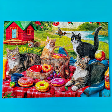 500 Piece Puzzles For Adults - Difficult Jigsaw Puzzles For Adults Challenging - Picnic Kittens And Donuts