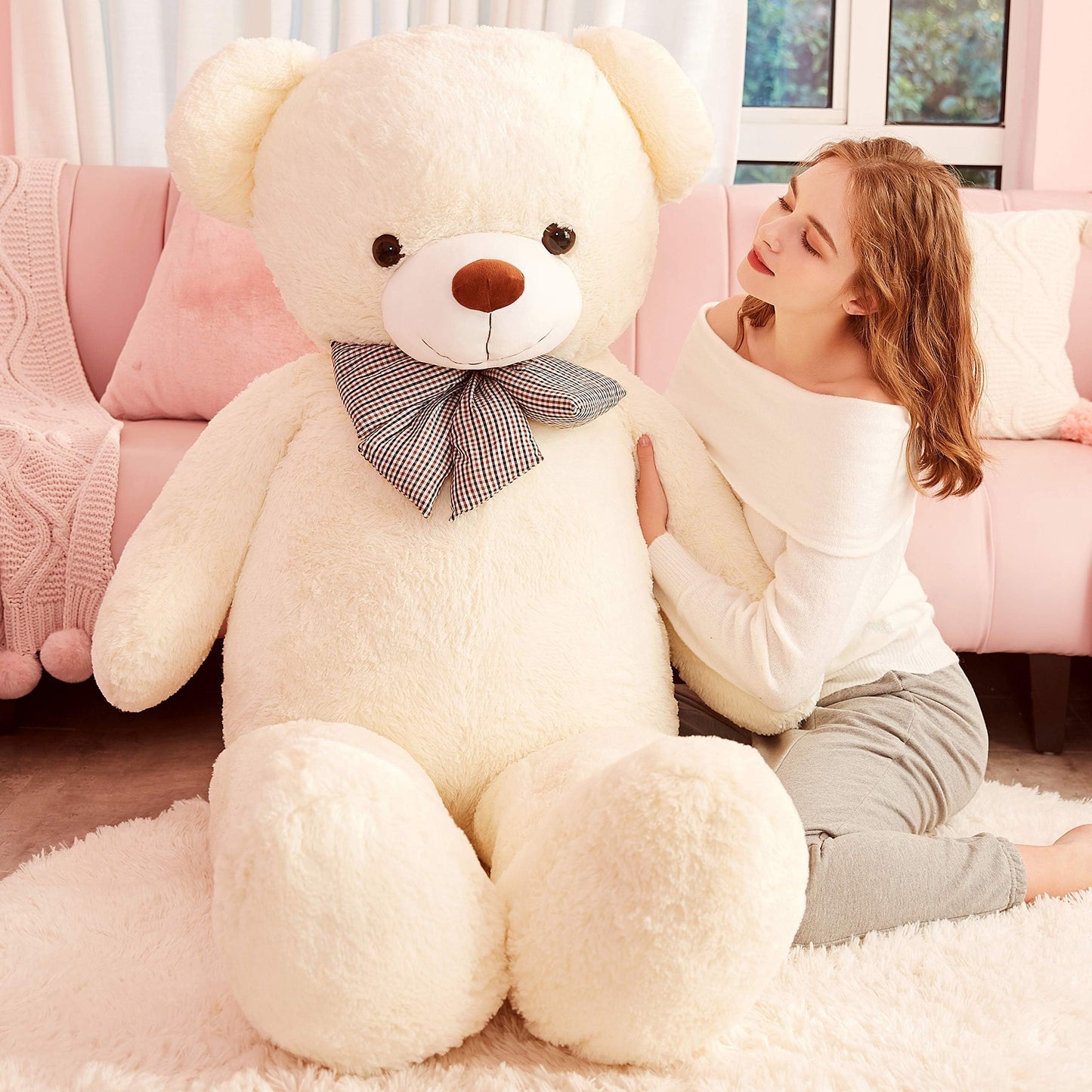 IKASA Giant White Teddy Bear Plush Toy - 59 inches, Polyester Stuffed Animal, Model 6636554