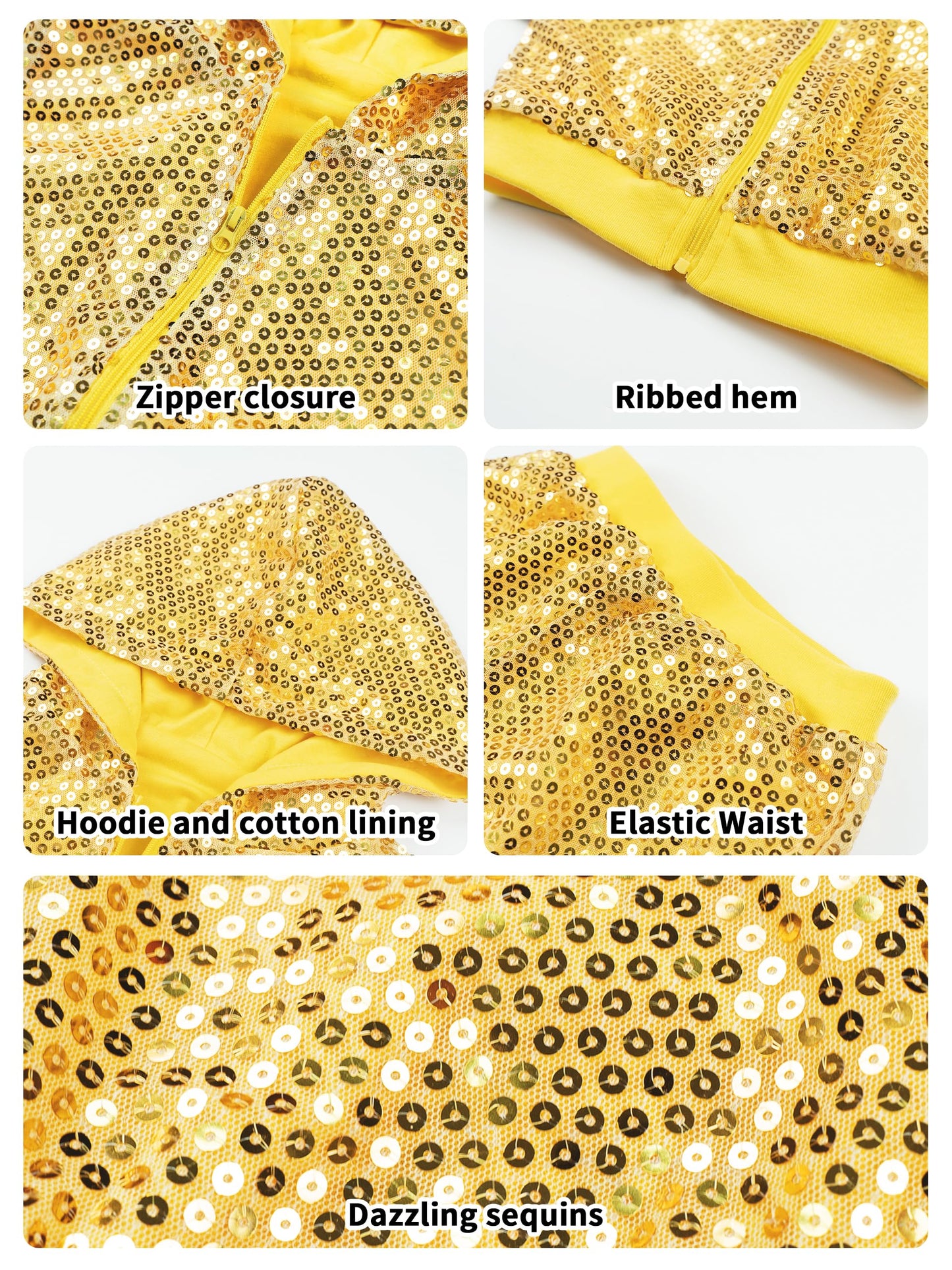 Lolanta Teen Girls Dance Costumes Youth Gold Sweatsuit Set Girls Sequin Outfit For Hip Hop Dance (Golden, 14-15 Years)