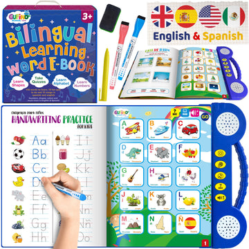 Gufino Bilingual Activity Books For Kids Ages 3-5 - English & Spanish Interactive Workbook Learning Toys: Abcs, Numbers, Shapes,