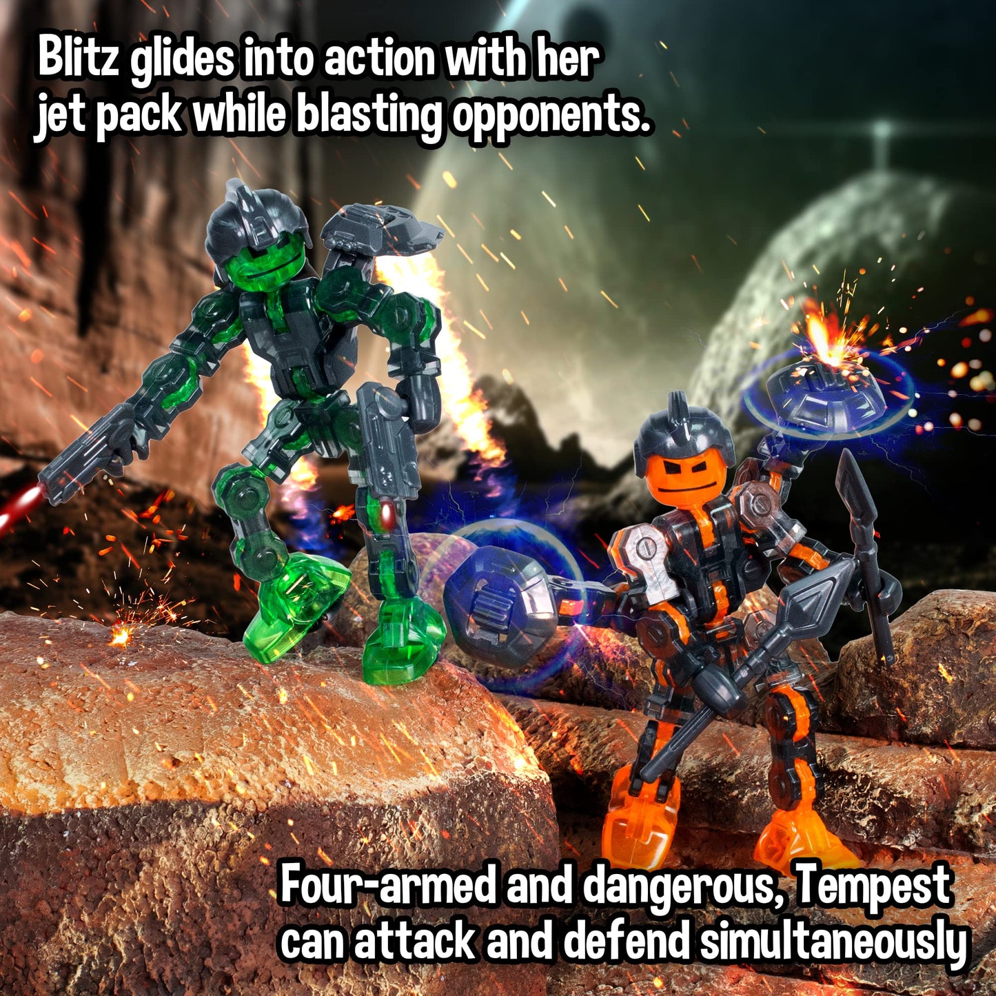 Zing Klikbot Action Figures Set of 4, Poseable Plastic Toys, Multicolor, Model KB100G-FF, for Ages 6 and Up, Stop Motion Animation