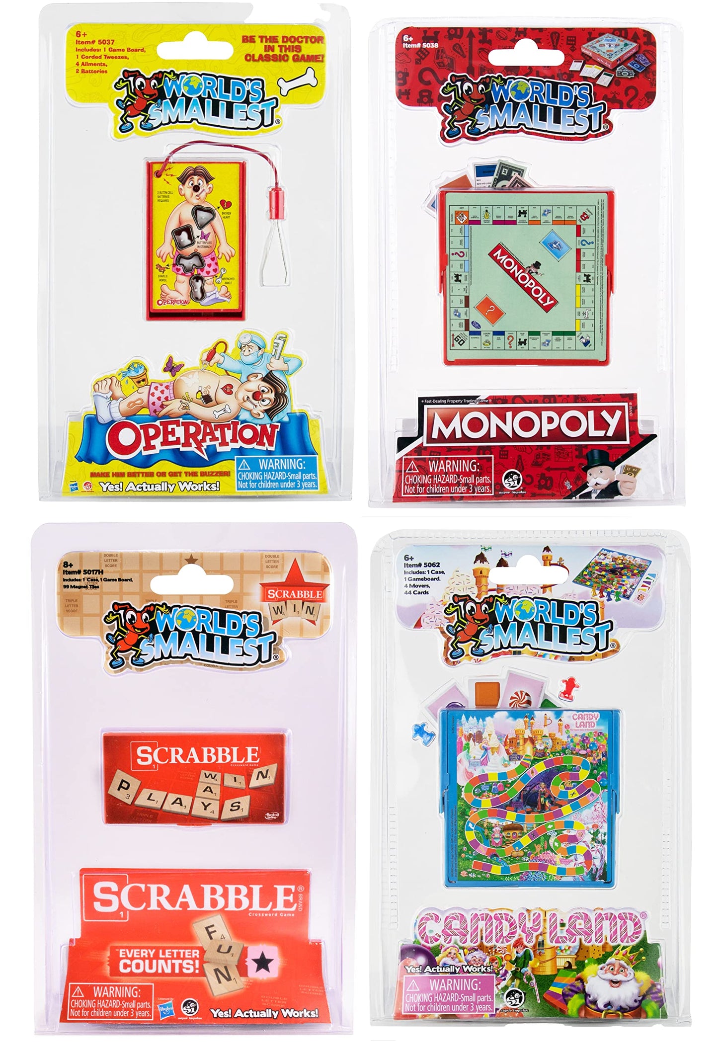 Worlds Smallest Board Games Set Of 4 - Scrabble, Monopoly, Operation, Candy Land (Bundle)