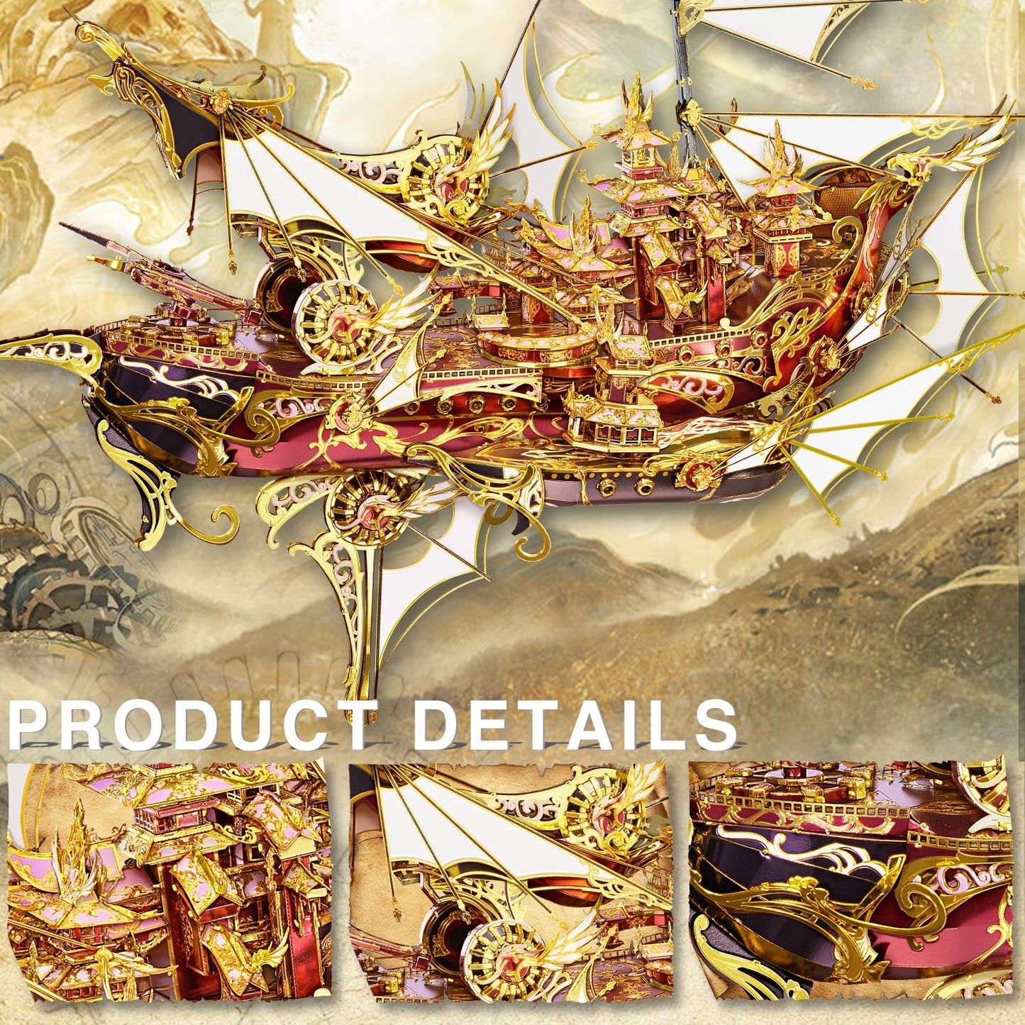 Piececool 3D Metal Puzzles, Nine Heavens Boat Models Kits To Build For Adults, Difficult Brain Teaser Diy Crafts Assemble Ship Building Kits Gifts For Man Women Family Time