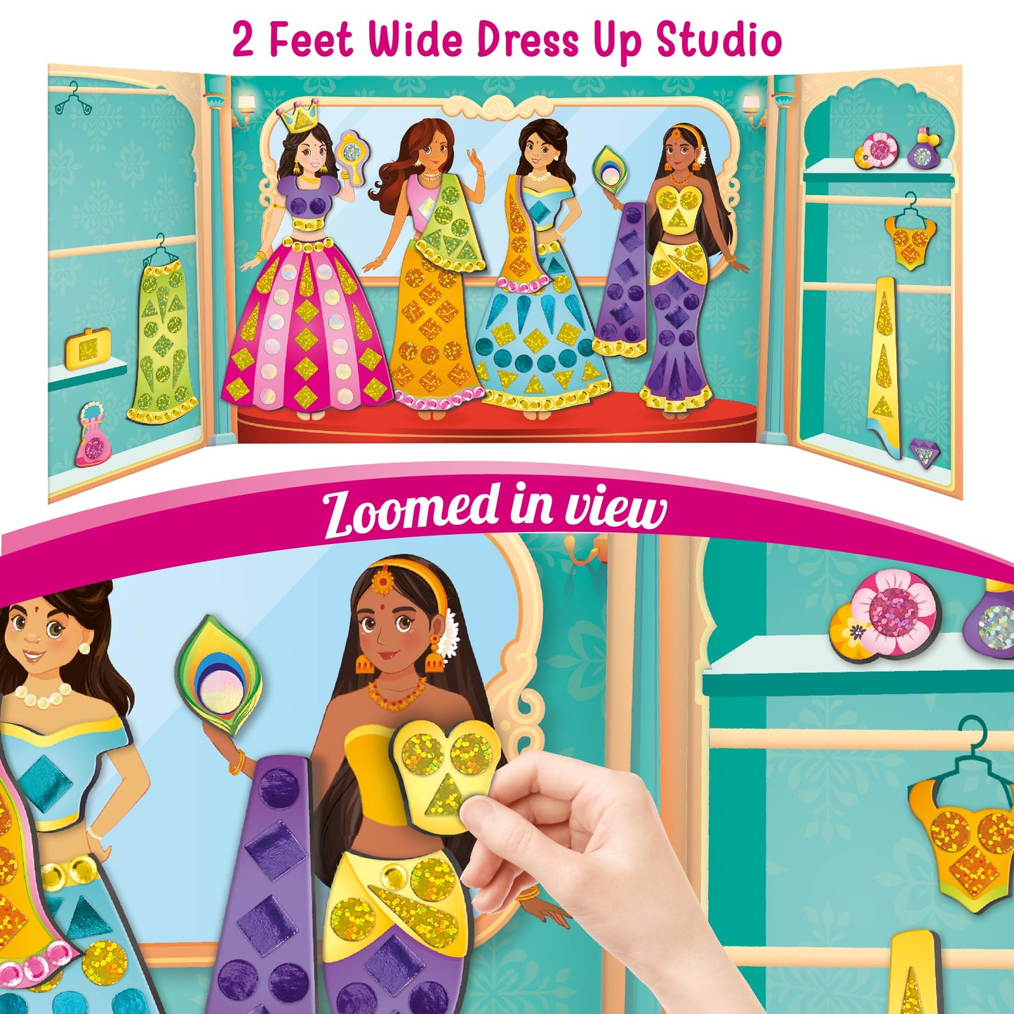 Imagimake DIY Magnetic Dress-Up Indian Princess Toys - 30 Magnetic Dresses & Accessories for Kids, Multicolor