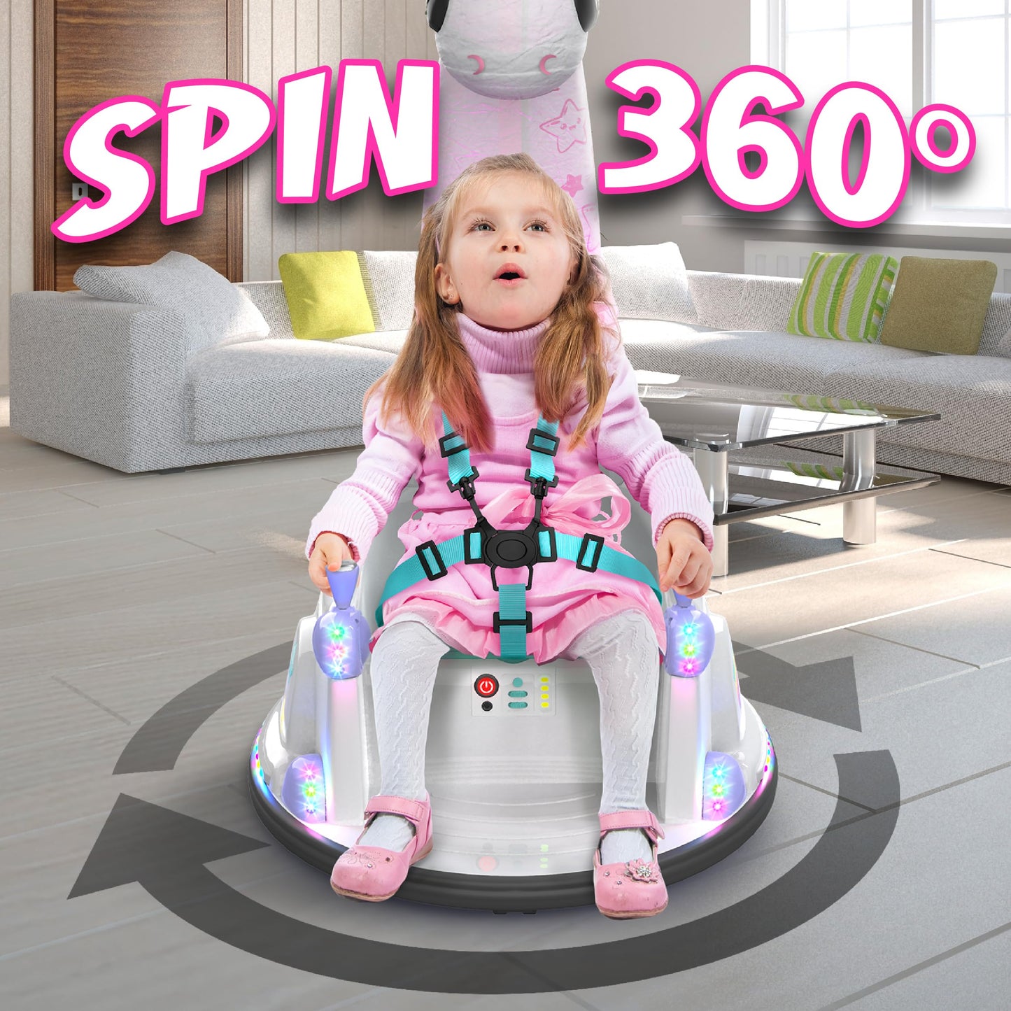 Bumper Car For Kids, 12V Electric Ride On Toy With Remote Control, Led Lights & Music For Toddlers 1-3, Birthday Gift Ages 1 2 3