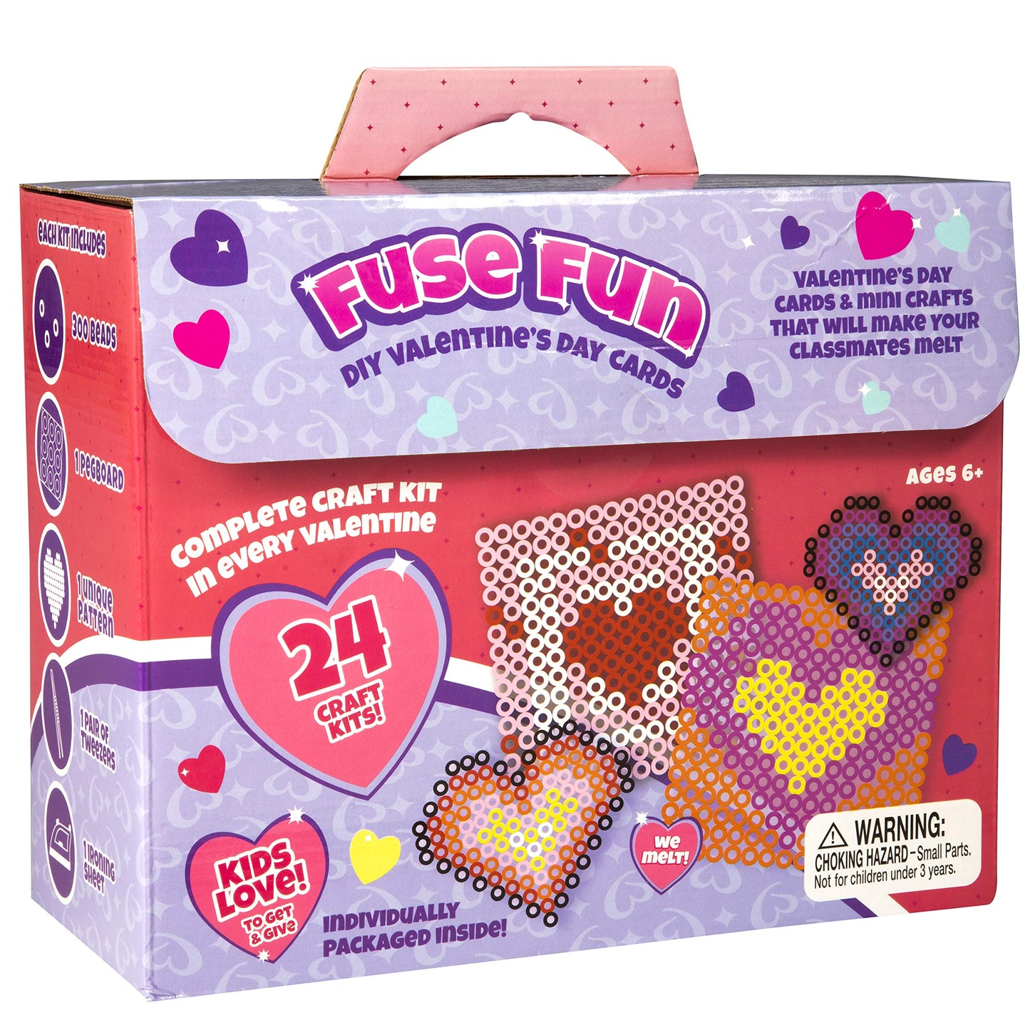 Heart Themed Fuse Bead Kits (24ct)- Perfect Goodie Bag Party Favors for Kids Birthday Party - Each Includes Pixel Art Craft Acti