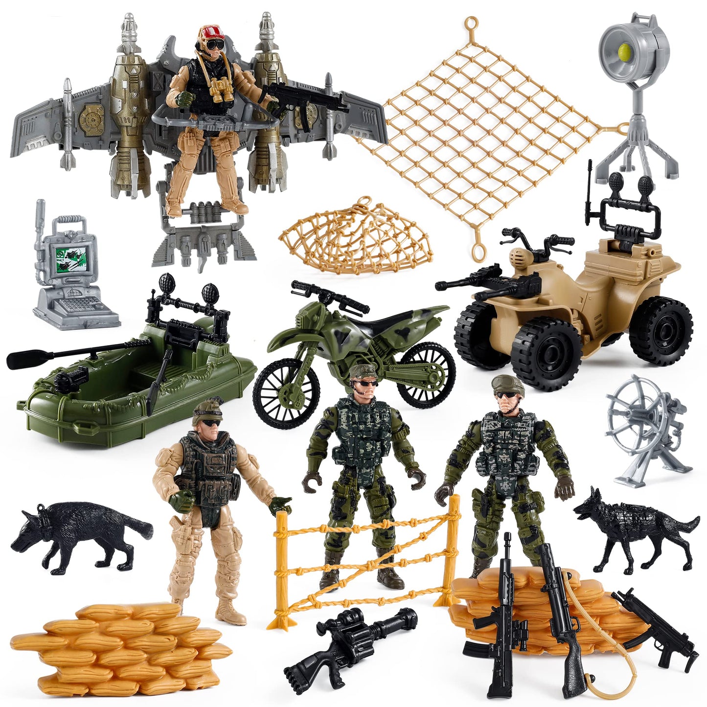 US Army Men Action Figures Play Set Toy Soldiers with Military  Accessories for Kids Boys