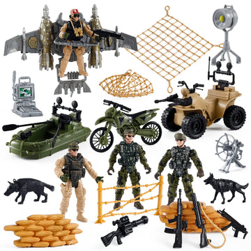 US Army Men Action Figures Play Set Toy Soldiers with Military  Accessories for Kids Boys