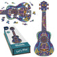 Webby Colourful Ukulele Wooden Jigsaw Puzzle, Beautiful Unique Family Guitar Shape Jigsaw Puzzle, Best Gift For Adults,Teenagers
