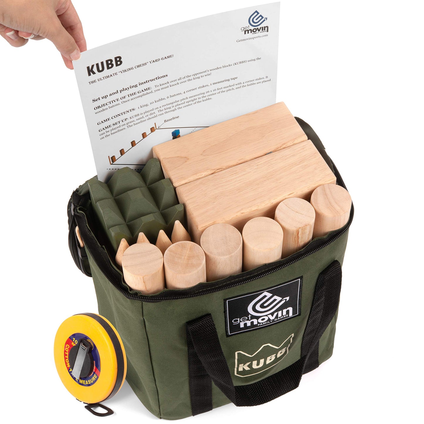 GetMovin' Sports Kubb enhanced Rubberwood Set  Viking Chess Fun Outdoor Yard Game  Giant Board Game for The Beach  Lawn  or Party