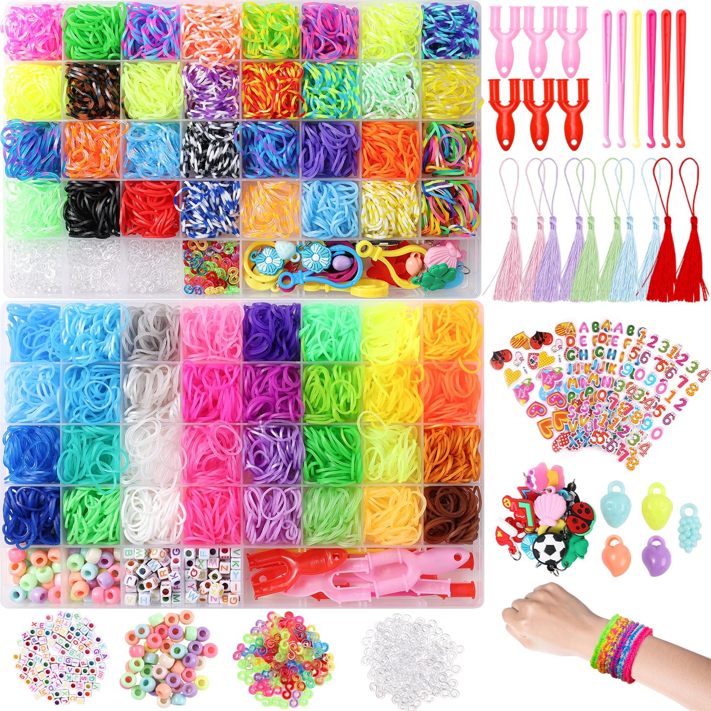 XKDOUS 64 Colors Rubber Band Bracelet Kit, Bracelet Making Kit for Art and Craft, Rubberband Bracelets Kit for Kids Ages 6+, Ban