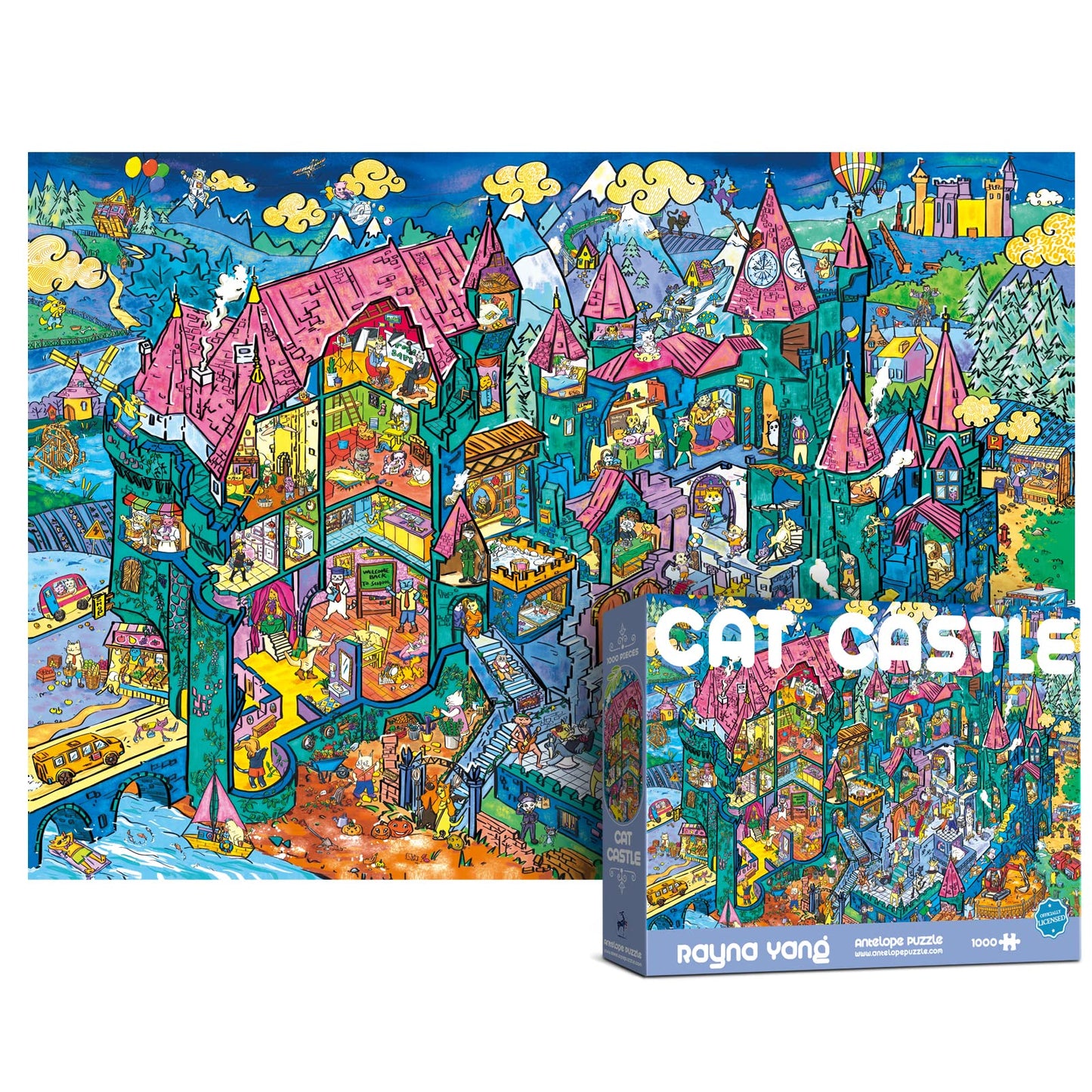 Antelope 2 In 1 1000 Piece Puzzle Bundle - Cat Castle - 1000 Piece Jigsaw Puzzle Bundle With Roller Coaster - 1000 Piece Jigsaw Puzzle