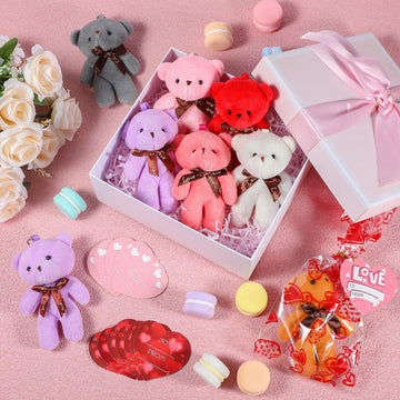 Zonon 144 Pcs Valentine'S Day Mini Stuffed Bear Bulk Bear Toy With Gift Bags Heart Cards 4.72 Inch Plush Stuffed Tiny Bears Vale