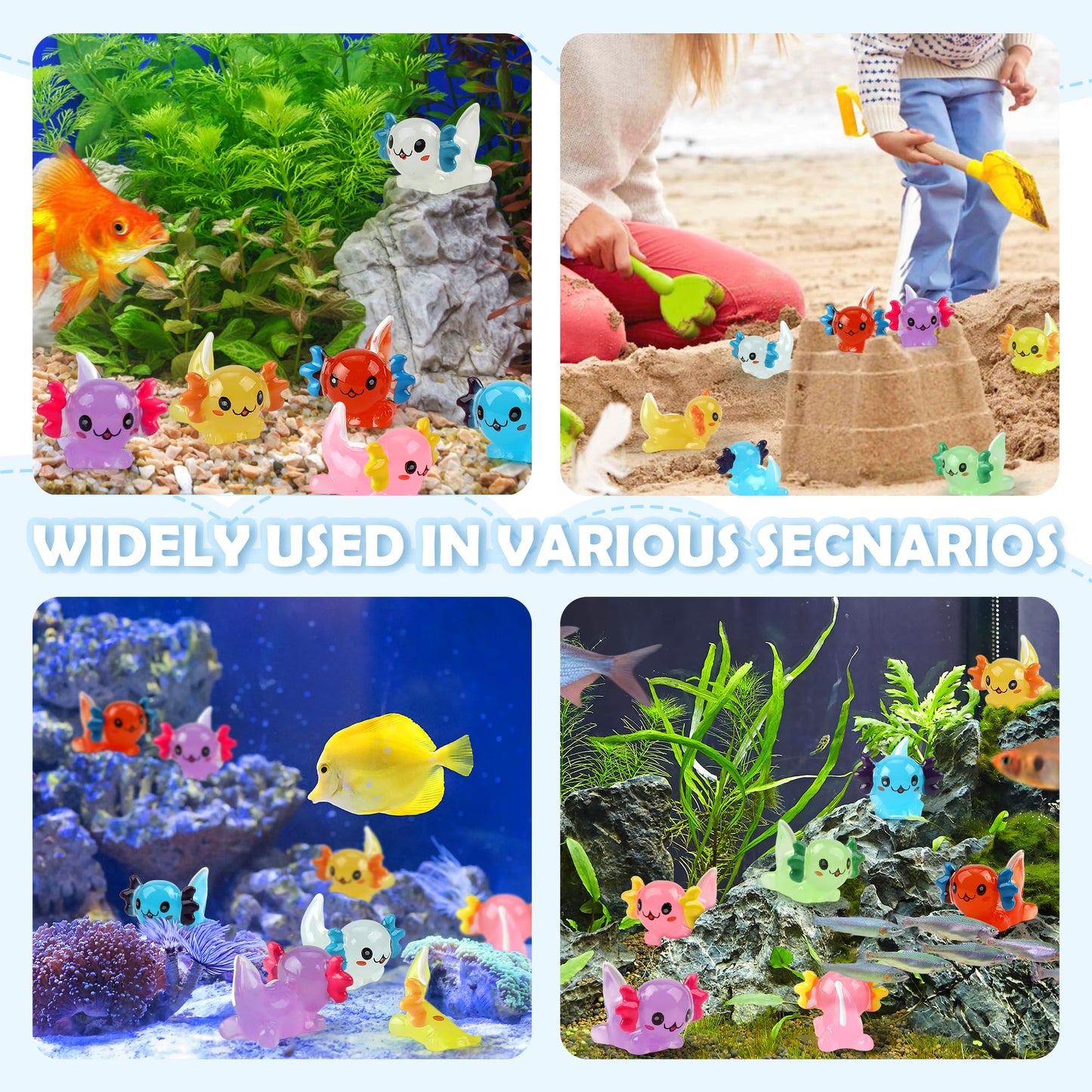 64 Pcs Luminous Mini Resin Axolotl 8 Colors Glow In The Dark Tiny Small Little Resin Axolot To Hide Plastic Animal Figures For G