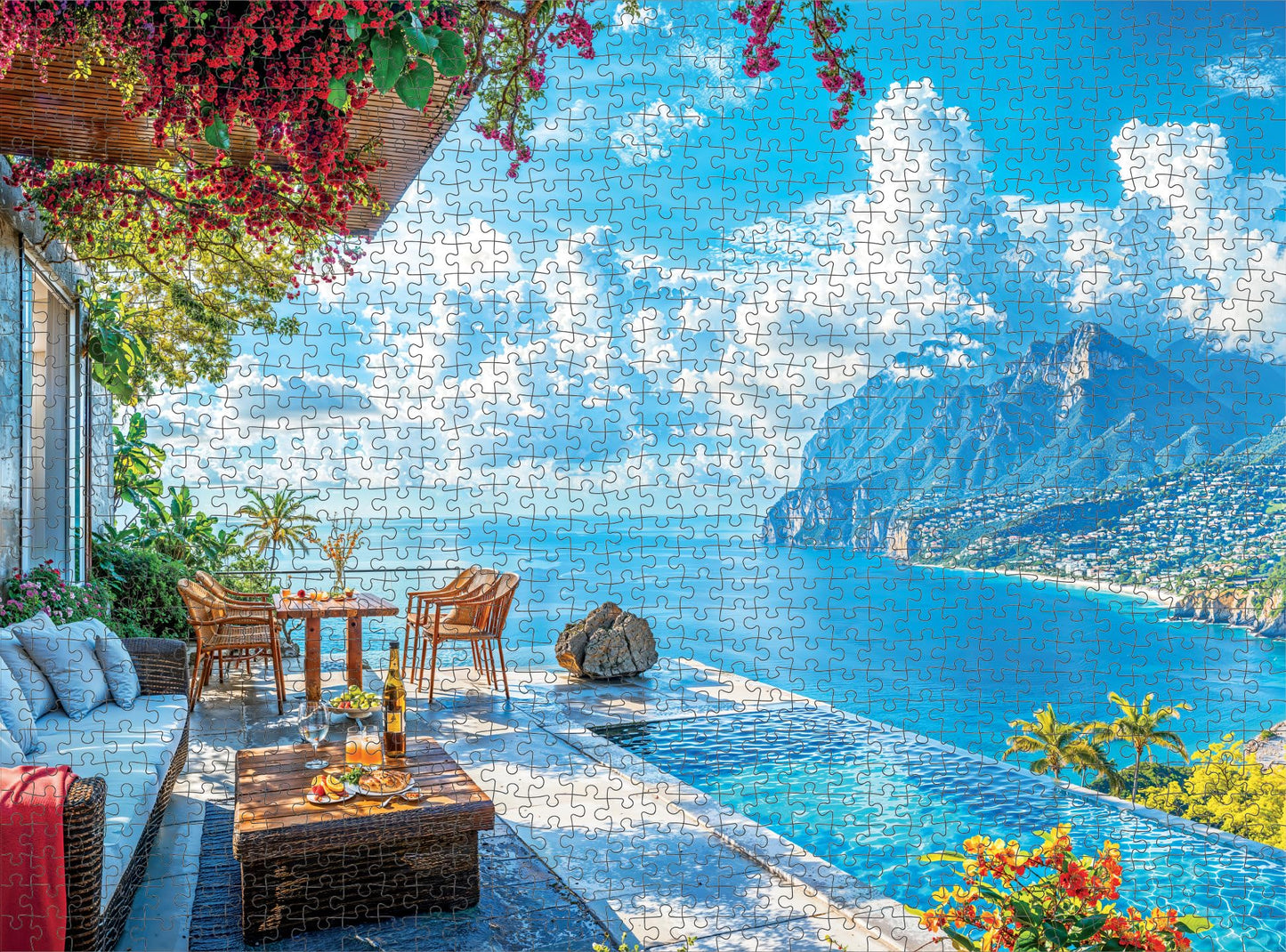 Cross & Glory - Patio By The Sea - 1000 Piece Jigsaw Puzzle For Adults | Serene Coastal Patio And Ocean View Puzzle | Challengin