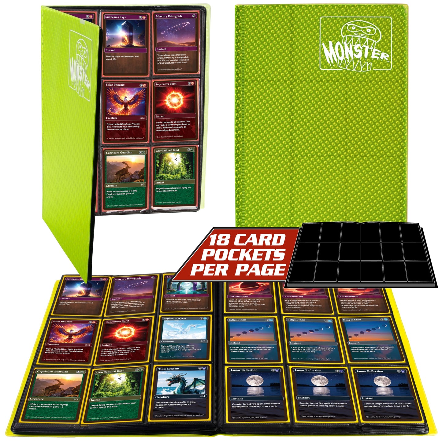 9 Pocket Trading Card Binder-Holofoil Yellow Album W Side Loading Pockets, Antitheft Anti-Drop-Tcg Collector Storage Organizer F