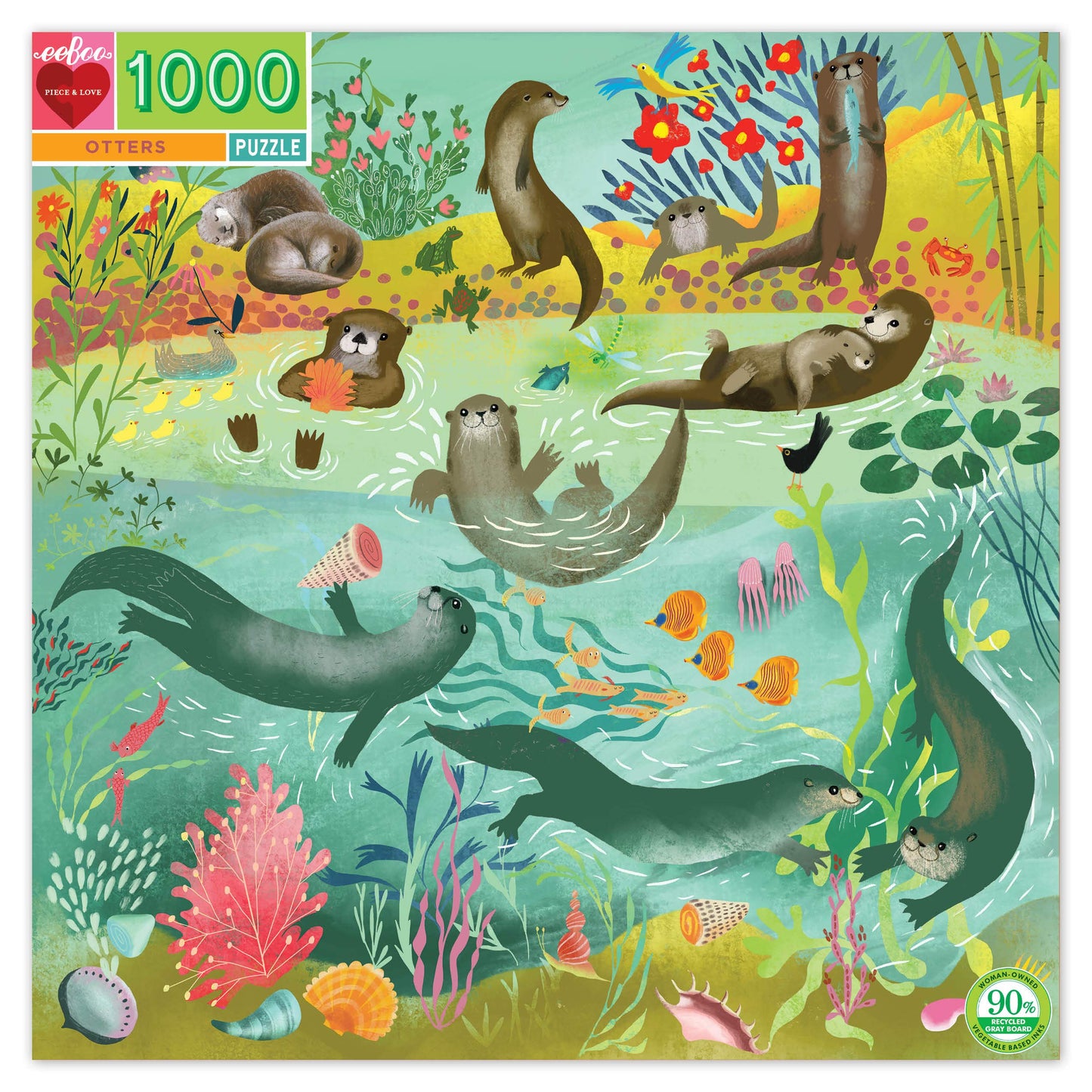 eeBoo: Piece and Love Otters 1000-piece Square mature-themed Jigsaw Puzzle  Jigsaw Puzzle for mature-themeds and Families  Includes Glossy  Sturdy Pieces and Minimal Puzzle Dust