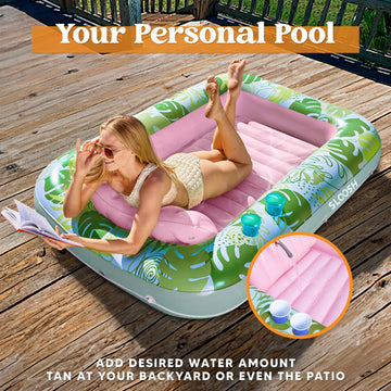 Sloosh Inflatable Tanning Pool Lounger Float, 70' X 46' Pool Floats Adult With Pillow, 4 In 1 Suntan Tub Raft Floatie,Sunbathing Bed Lounge For Water Blow Up Kids Ball Pit Party Gifts, L-Cyan Pink