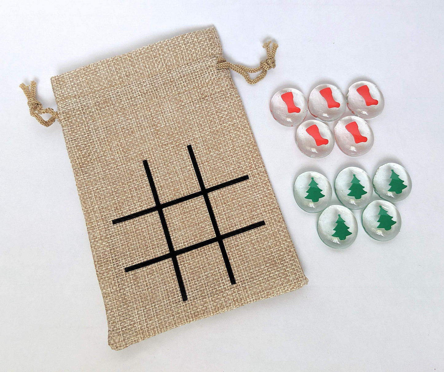 Christmas Themed Tic Tac Toe Game - Stocking Stuffer - Gift For Kids (Stocking & Tree)