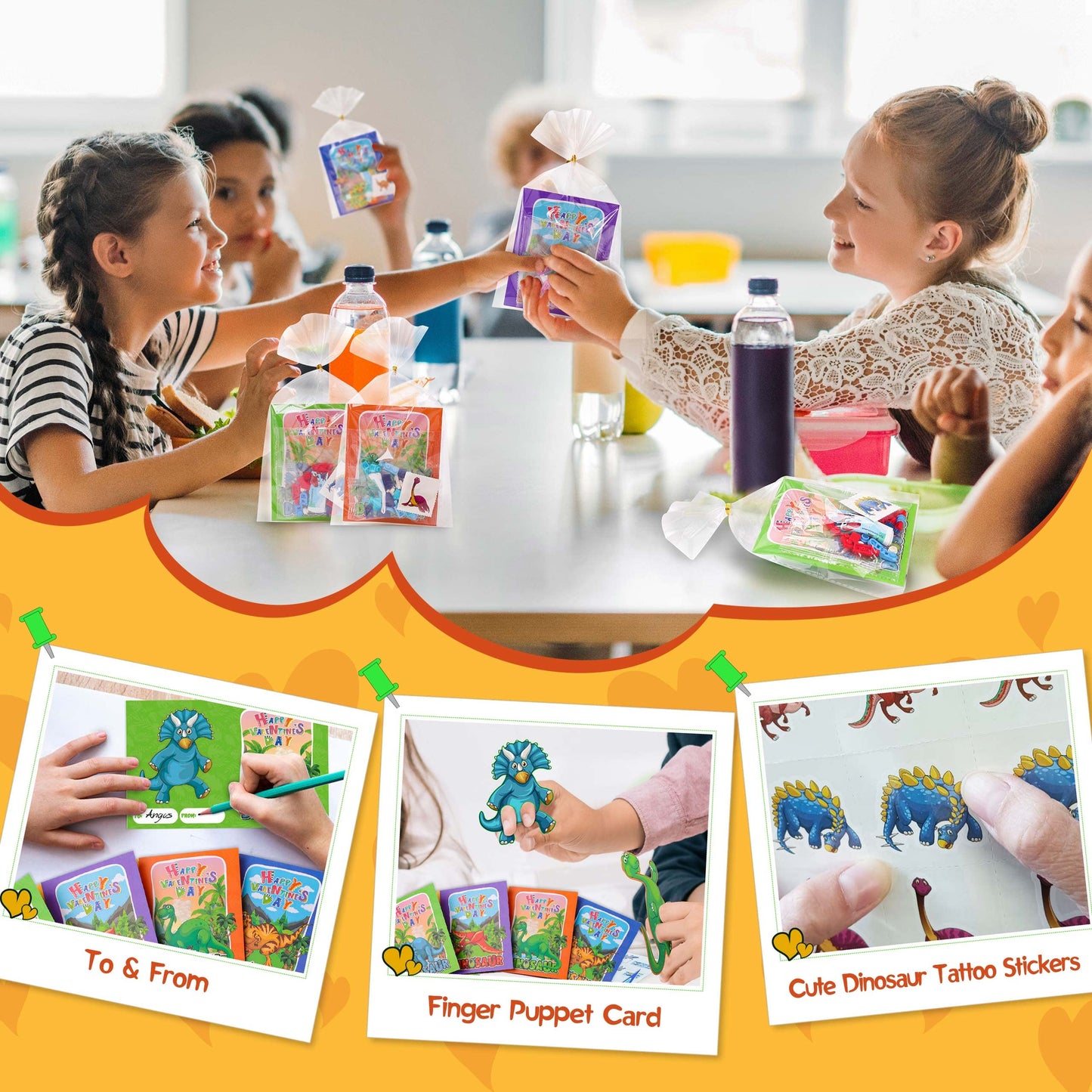 Colplay 24 Packs Valentines Day Gifts For Kids Classroom-Dinosaur Building Blocks With Valentines Day Cards For Kids School & Stickers, Exchange Valentines Party Favors Boxes For Kids Boys Girls