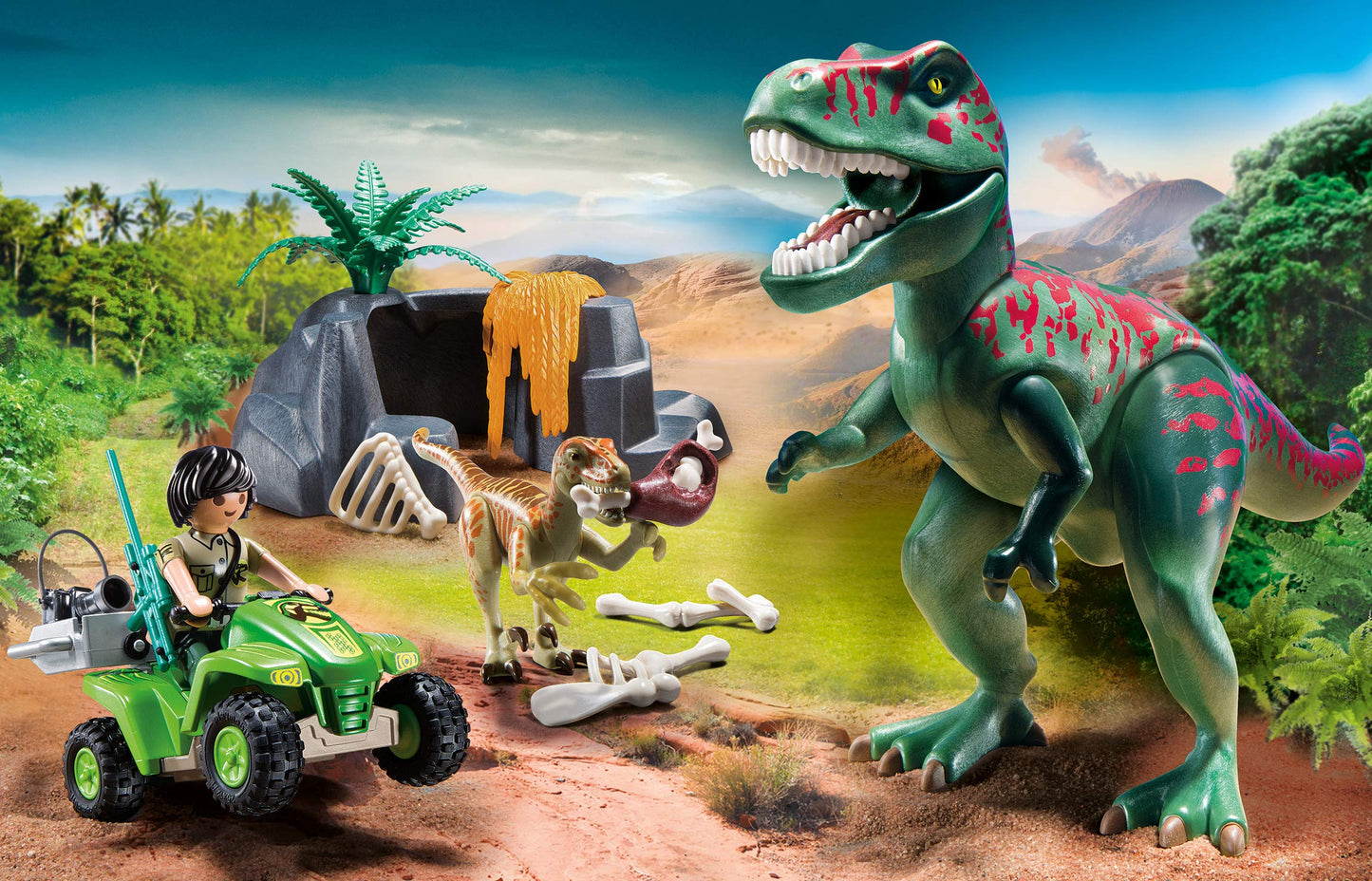 Playmobil Explorer Quad with T-Rex | Small Multicolor Plastic Model 10740