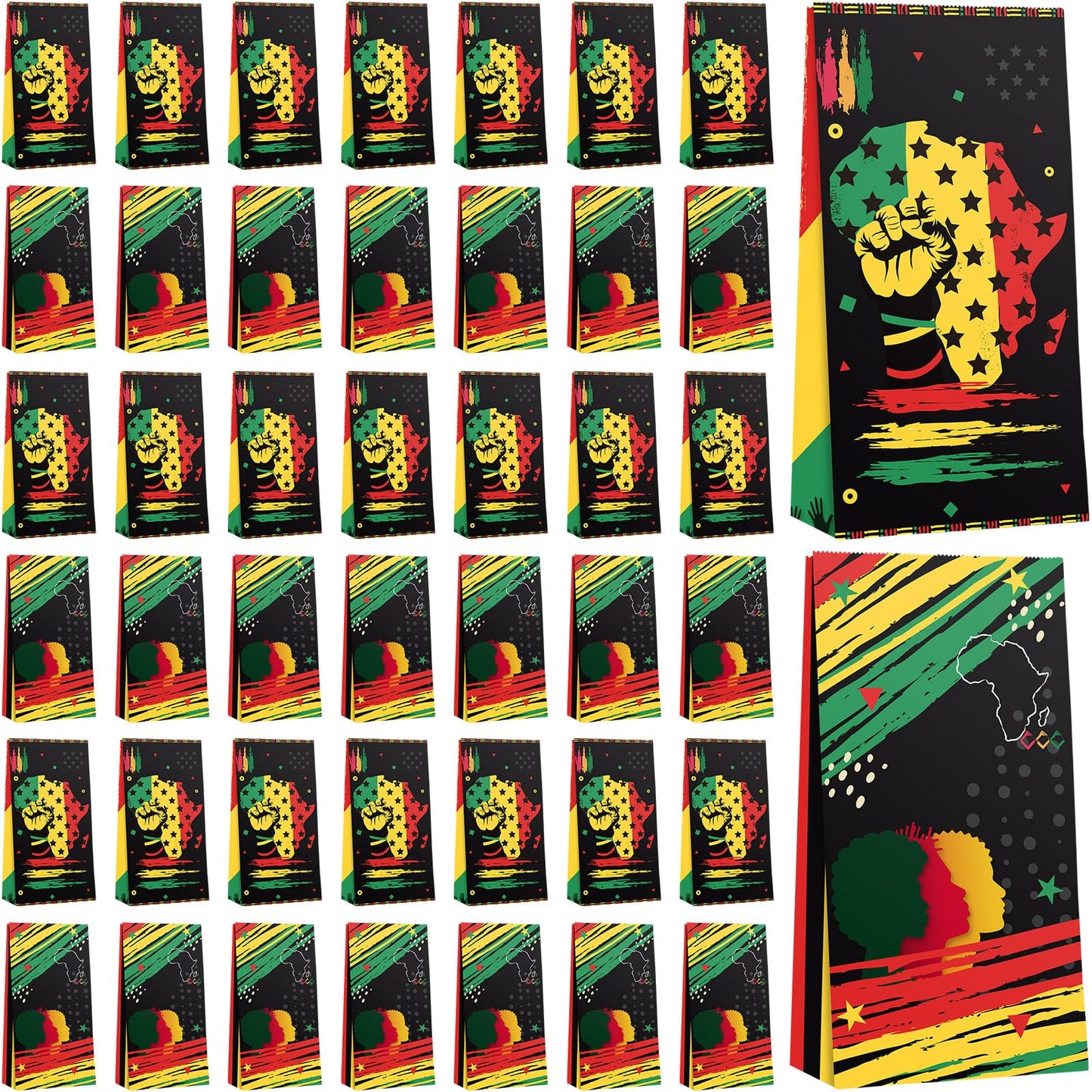 Sweetude 100 Pcs Juneteenth Day Paper Bags Bulk Happy Juneteenth Gift Treat Wrap Goodie Bags for Freedom Day 1865 Black American