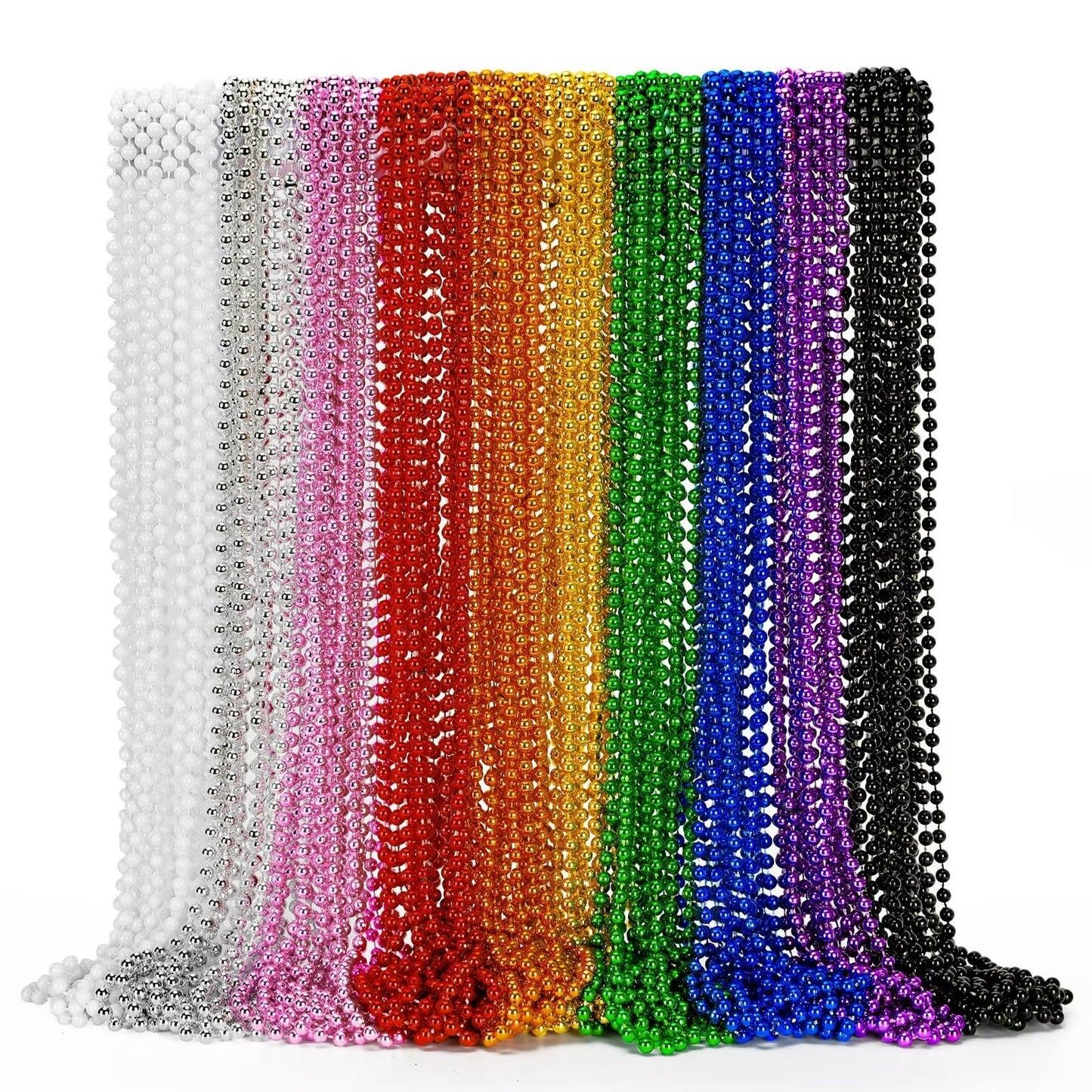 72PCS Mardi Gras Beads, Metallic 10 Kinds Bead Necklace Party Favors, 33'' Mardi Gras Necklace Women Men Stuff, Festival Parade