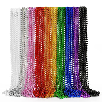 72PCS Mardi Gras Beads, Metallic 10 Kinds Bead Necklace Party Favors, 33'' Mardi Gras Necklace Women Men Stuff, Festival Parade