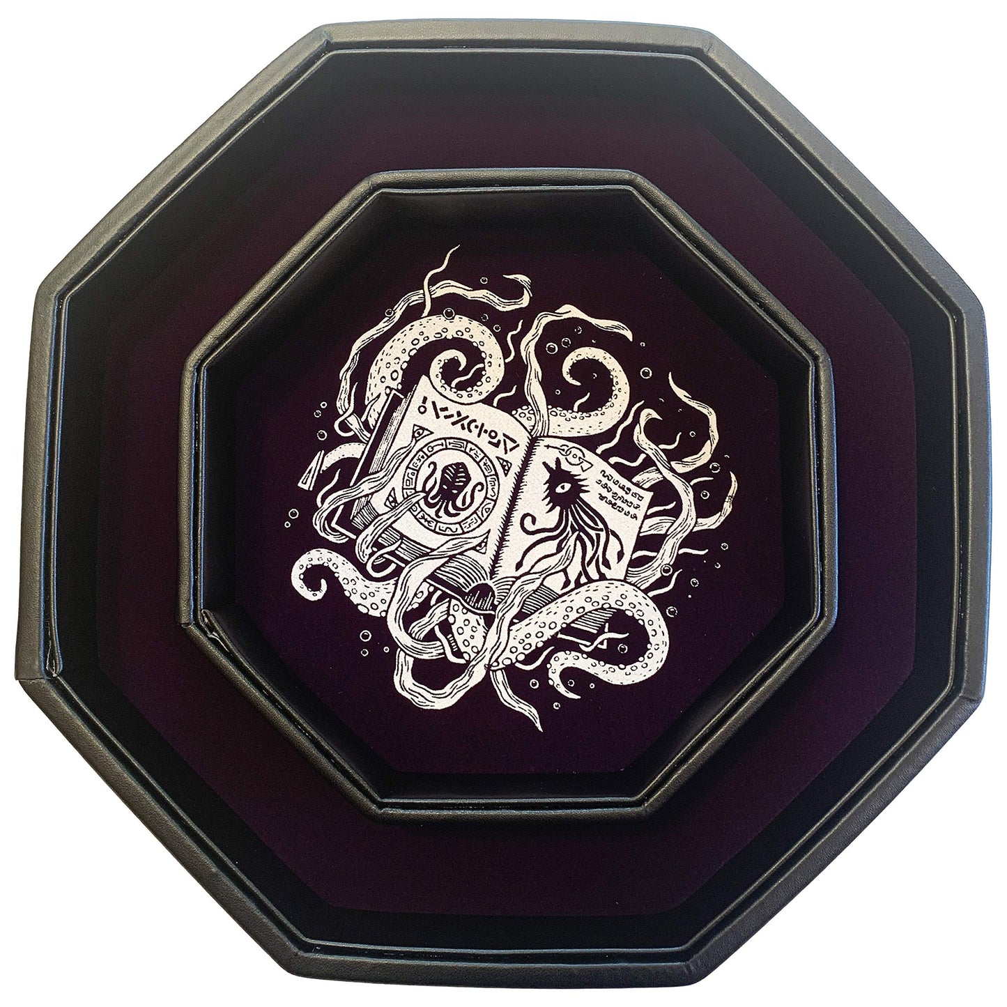 Fantasydice-Cthulhu Tome-Purple- Dice Tray - 8'' Octagon with Lid and Dice Staging Area- Holds 5 Sets(7 Dice Set/Standard) for A