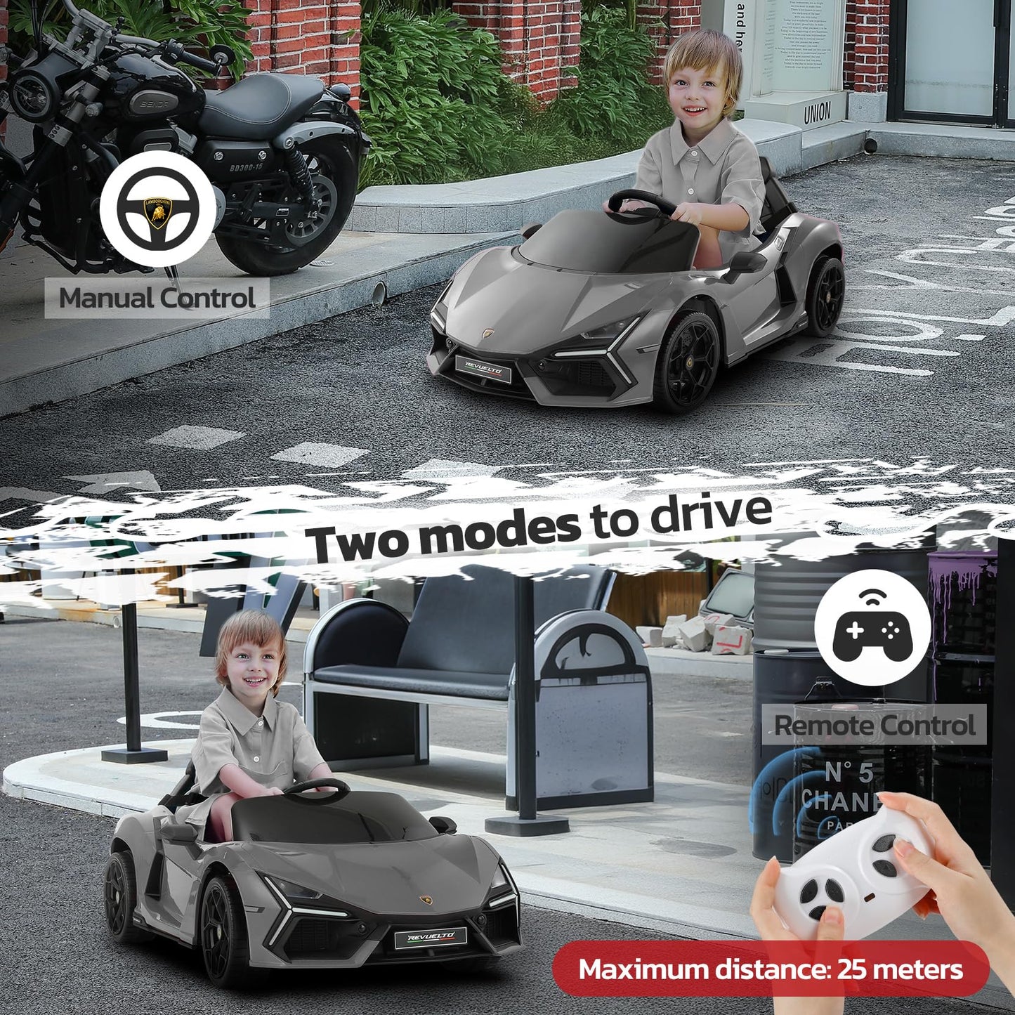 Elemara Lamborghini Car For Kids To Drive With Scissor Doors,Kids Car With Parent Remote,12V Electric Cars For Toddlers With Bluetooth,Led Light,Mp3 Player And Wide Seat(Silver Gary)