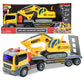Maxx Action 17” Vehicle Transport Playset with Excavator, Bright Lights & Sounds, Friction Powered, Yellow Construction Truck for Kids