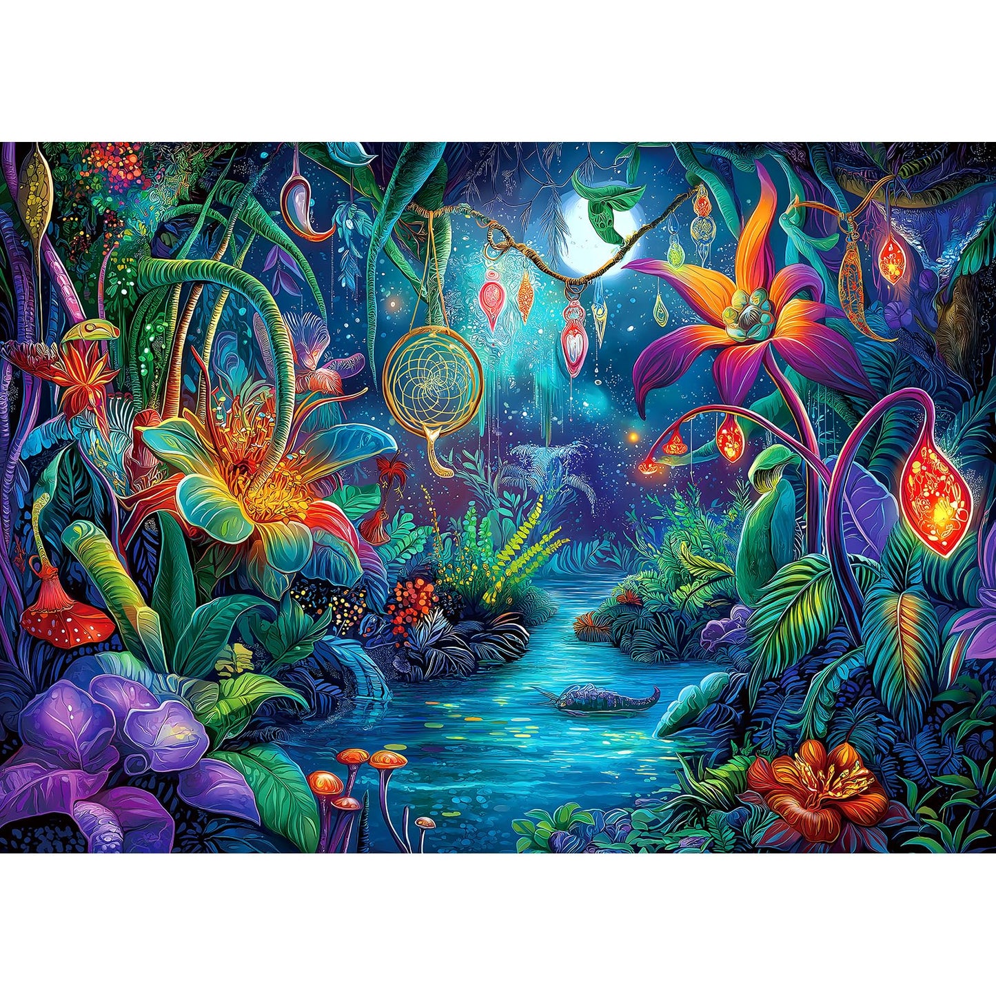 Fantasy Garden 1000 Piece Puzzle for mature-themeds Beautiful Enchanted Forest Night Scene Colorful Jigsaw Puzzles with Letters on Back Hard Impossible Difficult Challenging Family Puzzle(27.5 X19.6 )