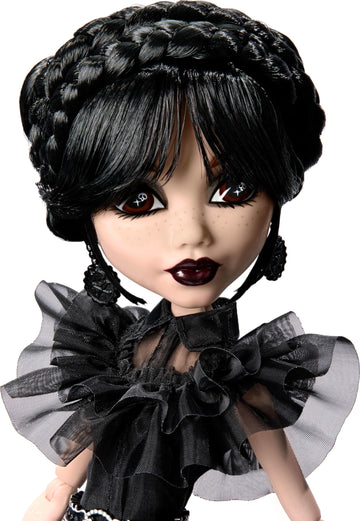 Monster High Wednesday Doll - Rave’N Wednesday Collectible, Gothic Gown, Plastic, Multicolor, Model HXJ03, Includes Doll Stand
