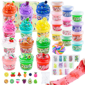 Okaybee 32 Fl Oz Big Premade Slime Kit, 12 Pack Slimes Includes 6 Butter Slime & 6 Clear Crystal Slime, 38 Pcs Slime Pack With S