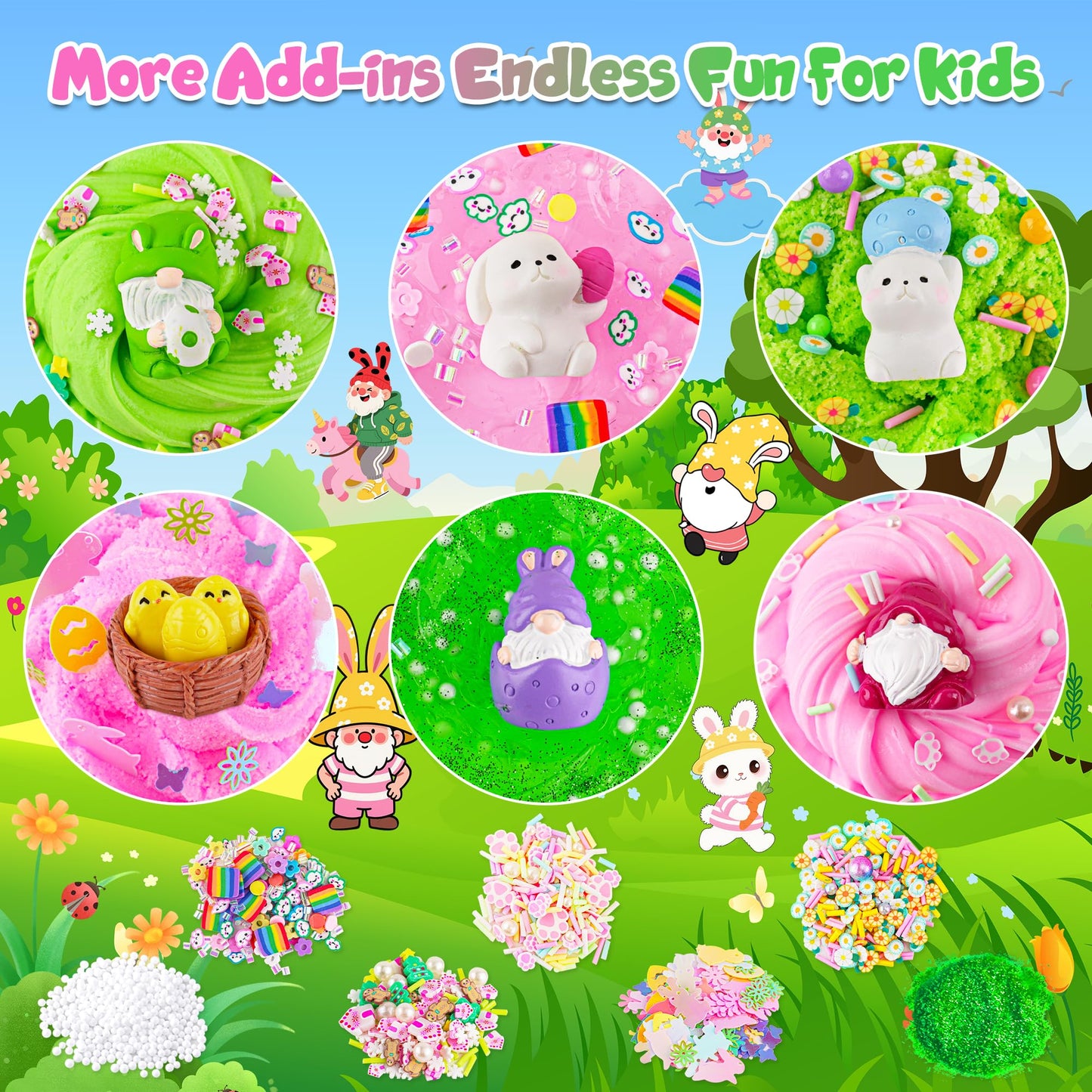 Lawoho 6 Packs Bunny Pink Slime Kit -Cloud Clear Butter Slimes With Easter Charms & Add-Ins, Soft Fluffy Slimes Kits For Girls &